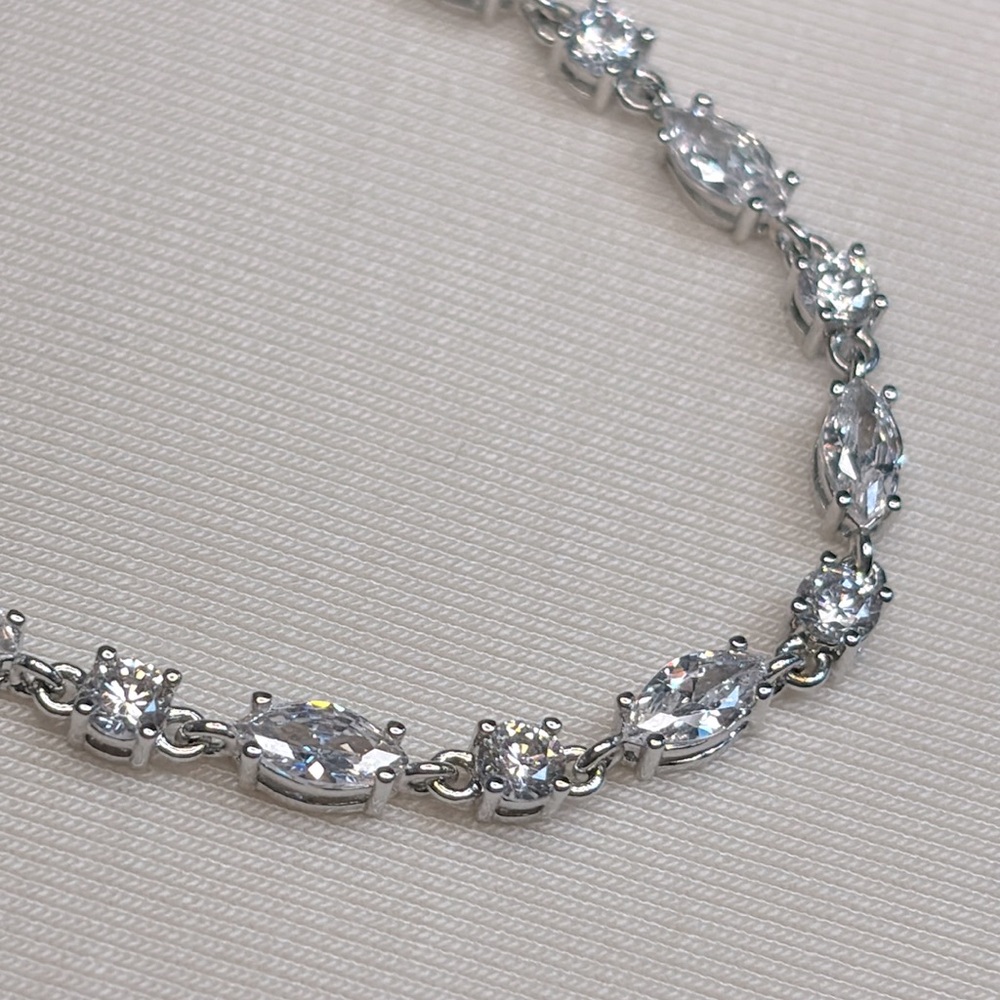 Givenchy Silver Tone CZ Round and Marquis Stone Tennis Bracelet